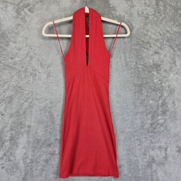 Zara Dress Womens Small Red Halter Plunge V Neck Bodycon Mini Stretch Sleeveless - Picture 1 of 10